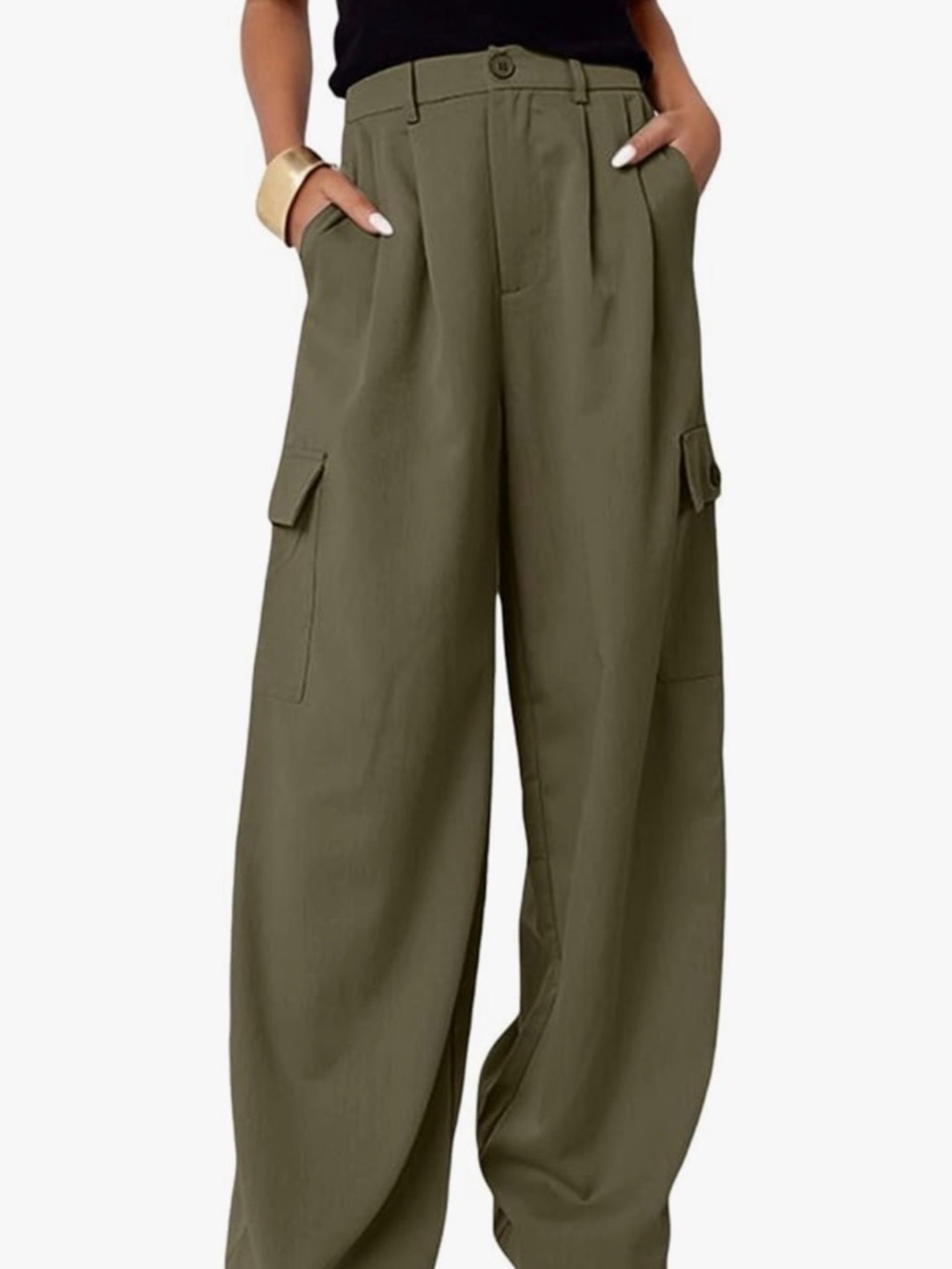 Olive Green Cargo Wide-Leg Pants
